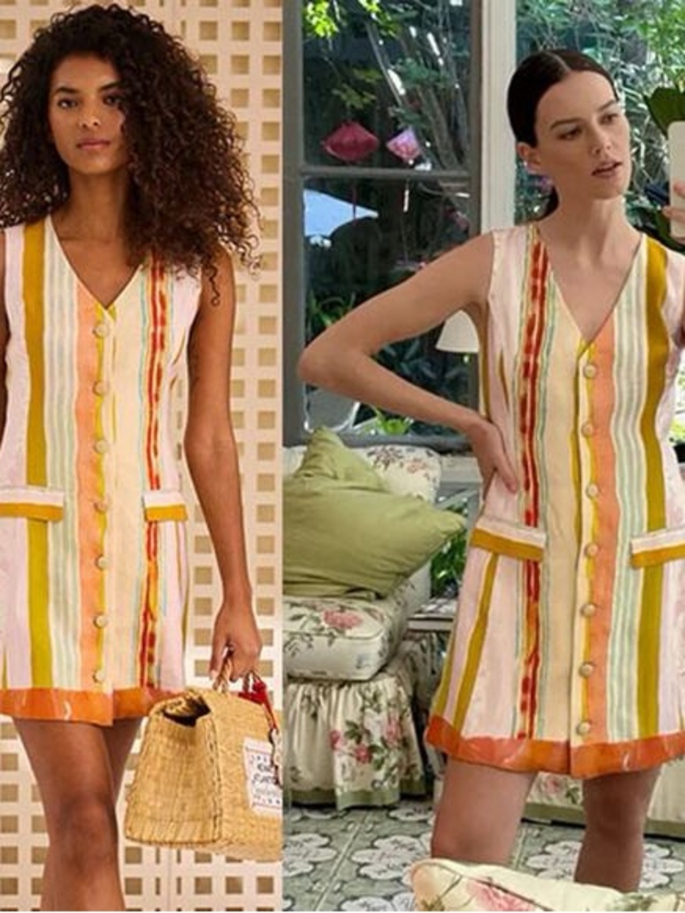 HUNTER BELL SUNI dress Striped V-Neck Sleeveless Mini Dress in Multi-Color